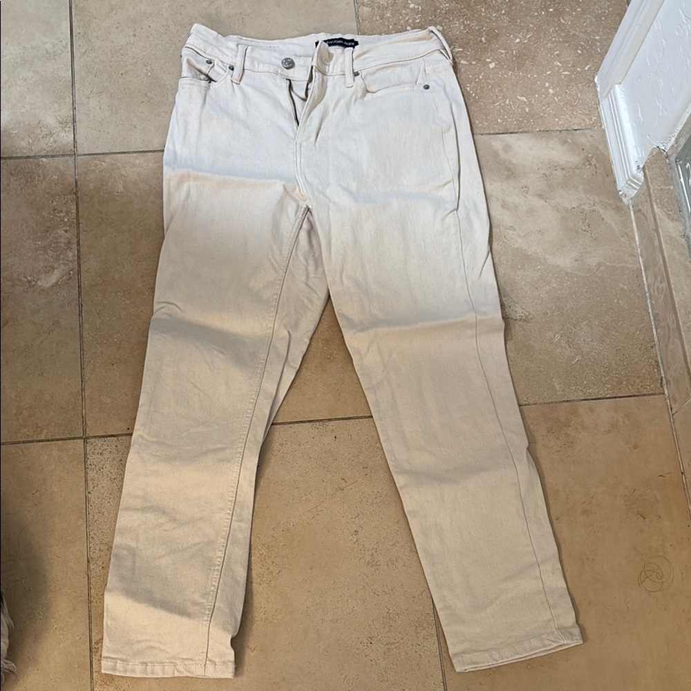 Calvin Klein Cream Straight Leg Jeans